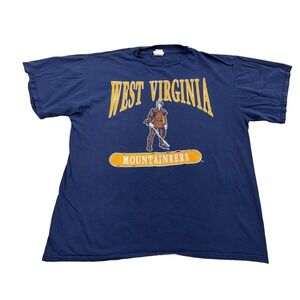Vintage West Virginia Mountaineers Shirt Men Large Blue WVU Tee Distressed HOLES